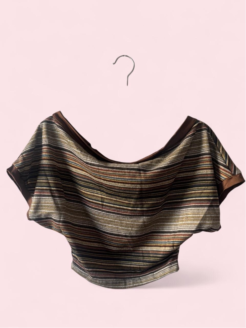 Striped Boatneck Crop Top in Brown Multi